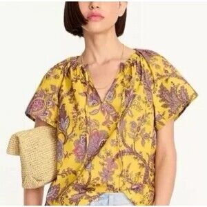 J. Crew Collection Tie-Neck Cotton Poplin Top in Ratti Golden Paisley XL